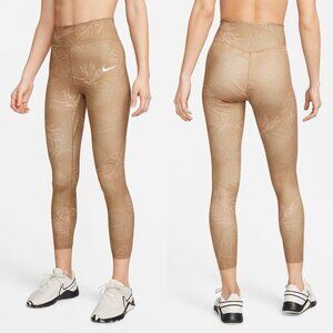 Nike Tan Leaf-Print High-Waist Leggings